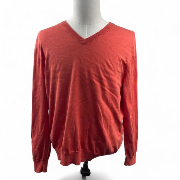 Brooks Brothers Orange Sweater Sz L V-Neck Supima Cotton L Lightweight UT Fall - Picture 1 of 5